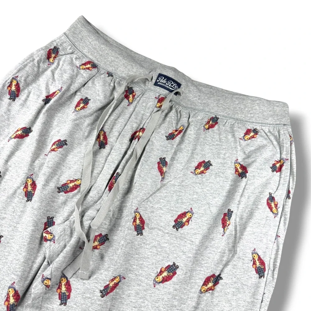 Polo Ralph Lauren Jogger Pajama Pants Mens XL Gray Polo Bear All Over Print